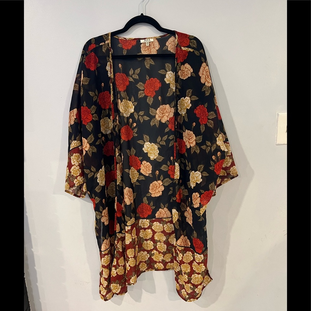 MPH COLLECTIONS 2X floral sheer kimono
